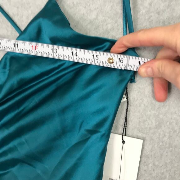 Jason Wu Midi Slip Dress Large‎ Blue Satin Ruched Strappy Silky Criss Cross Back - Picture 11 of 12